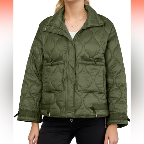 Green cropped utility puffer jacket - Picture 6 of 7